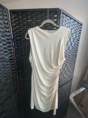 Zara Cream Sleeveless Ruched Midi Dress